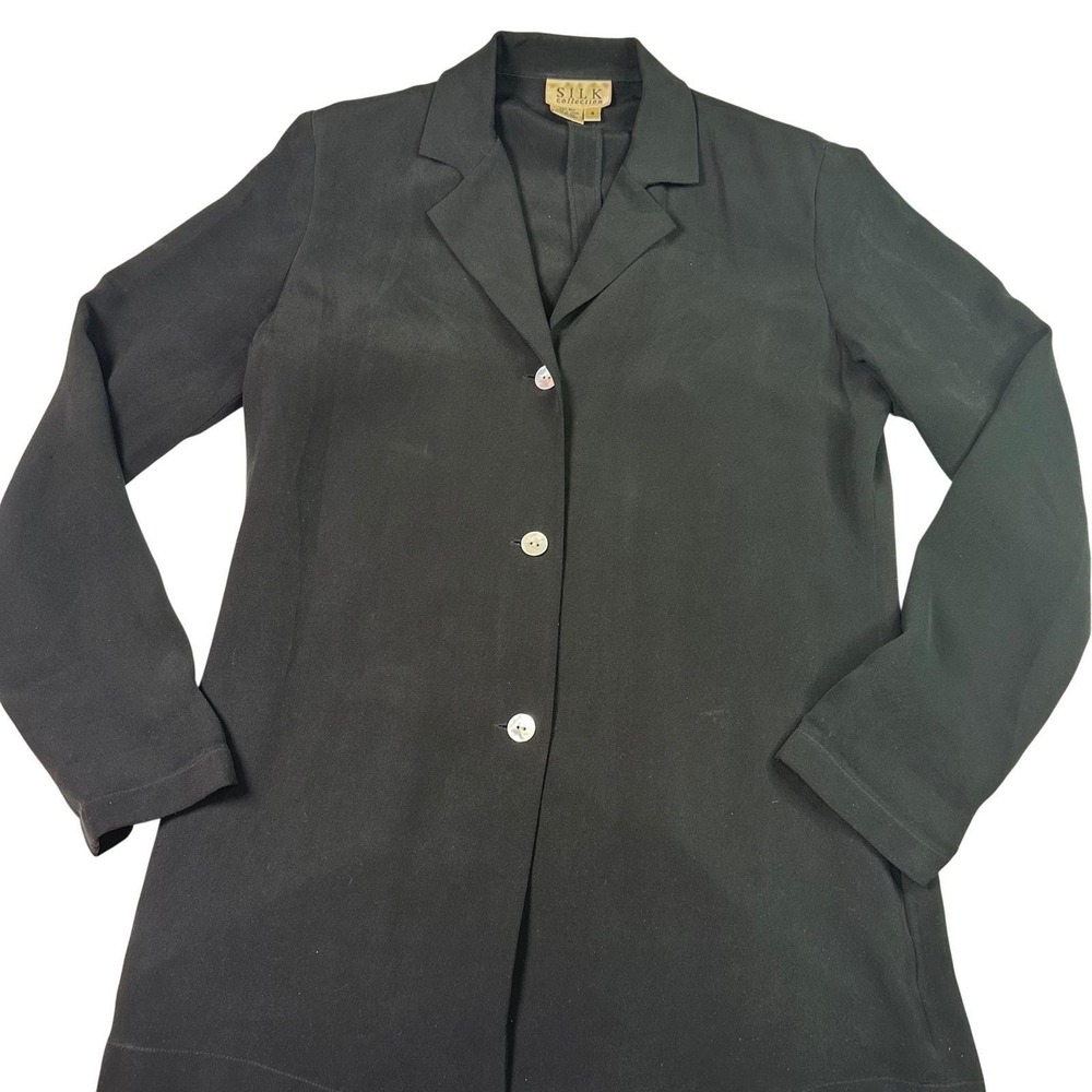 Vintage Silk Collection Black‎ Blazer Top Womens Size 4 Button Front Long Sleeve